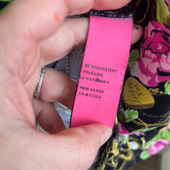 Betsey Johnson Floral Chain Print Blouson Top XL Pink Roses Boho Glam - Picture 8 of 10